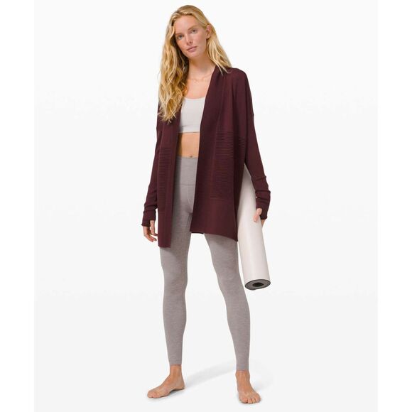 Lululemon Sit In Lotus Wrap II Cassis Merino Wool Cardigan EUC pockets 6 plum - Picture 2 of 8